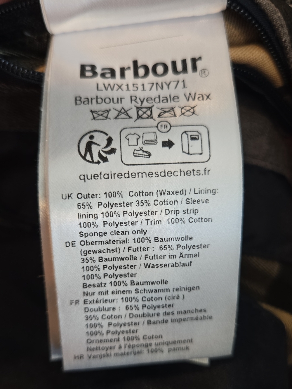 BARBOUR 
Ryedale Waxed Cotton Jacket SZ:8 - Picture 14 of 14